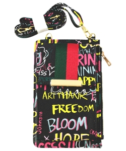 Multi Graffiti Stripe Crossbody Cellphone Wallet GP071W BLACK
